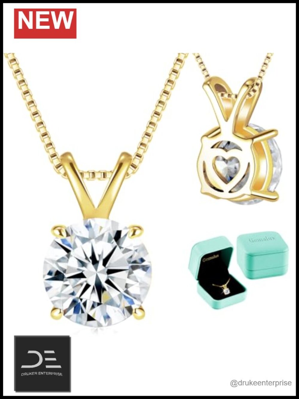 1 Carat Moissanite Solitaire Necklace, Lab Created Diamond Pendant, 925